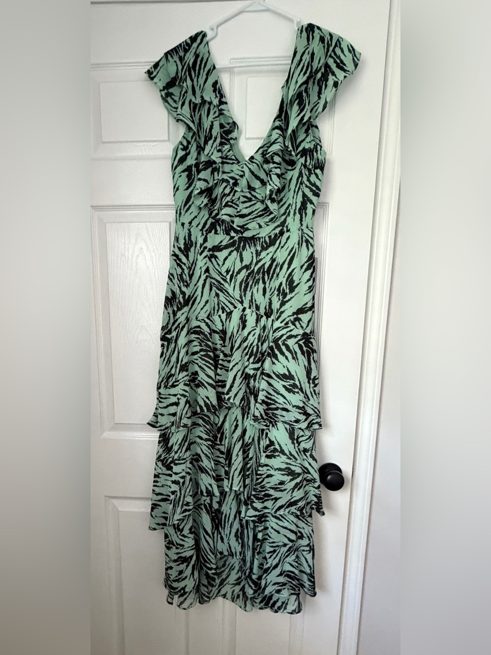 NEW WAYF Mint Green and Black Tiered Ruffle Maxi Dress Medium
